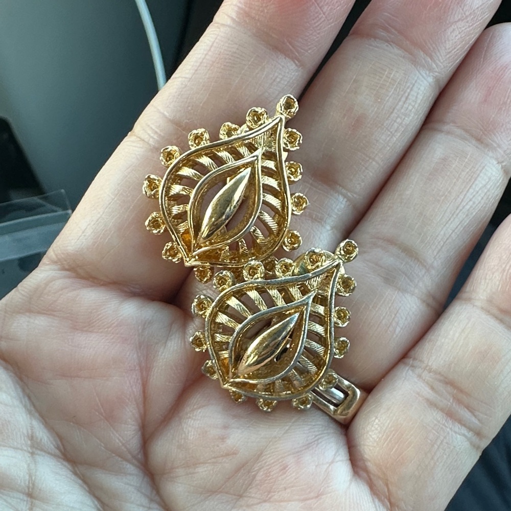 Monet Gold Filigree Teardrop Clip on Earrings
